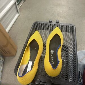 Rothy's Vibrant Yellow Flats with Blue Trim